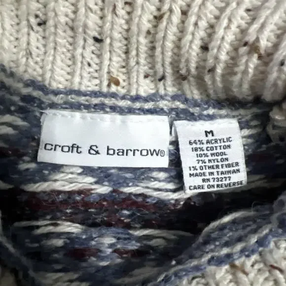 Vintage Croft & Barrow Nordic Fair Isle Wool Blend Sweater M Chunky Knit Cozy - Picture 2 of 8